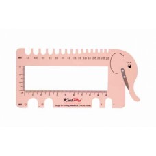 Линейка Knitpro Слон для измерения размера спиц и плотности вязания с резаком для нити, пластик/металл, розовый (10994)
